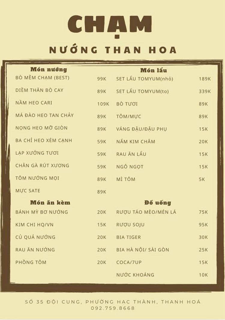 Review Chạm - Nướng than hoa Thanh Hóa